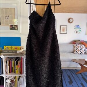 STINE GOYA Black Textured backless asymmetrical halter dress (L, fits 8-10 ish)
